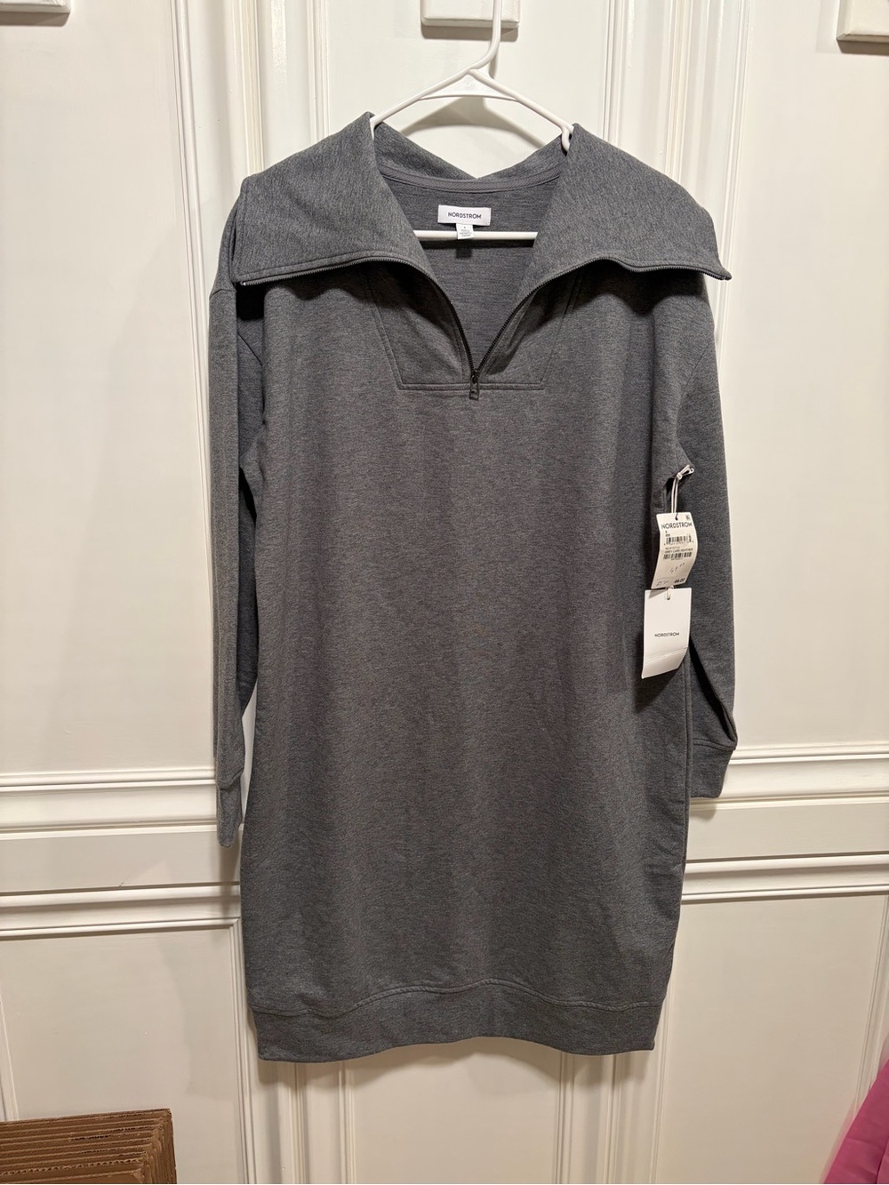 Nordstrom Gray Long-Sleeve Zip Collar Dress